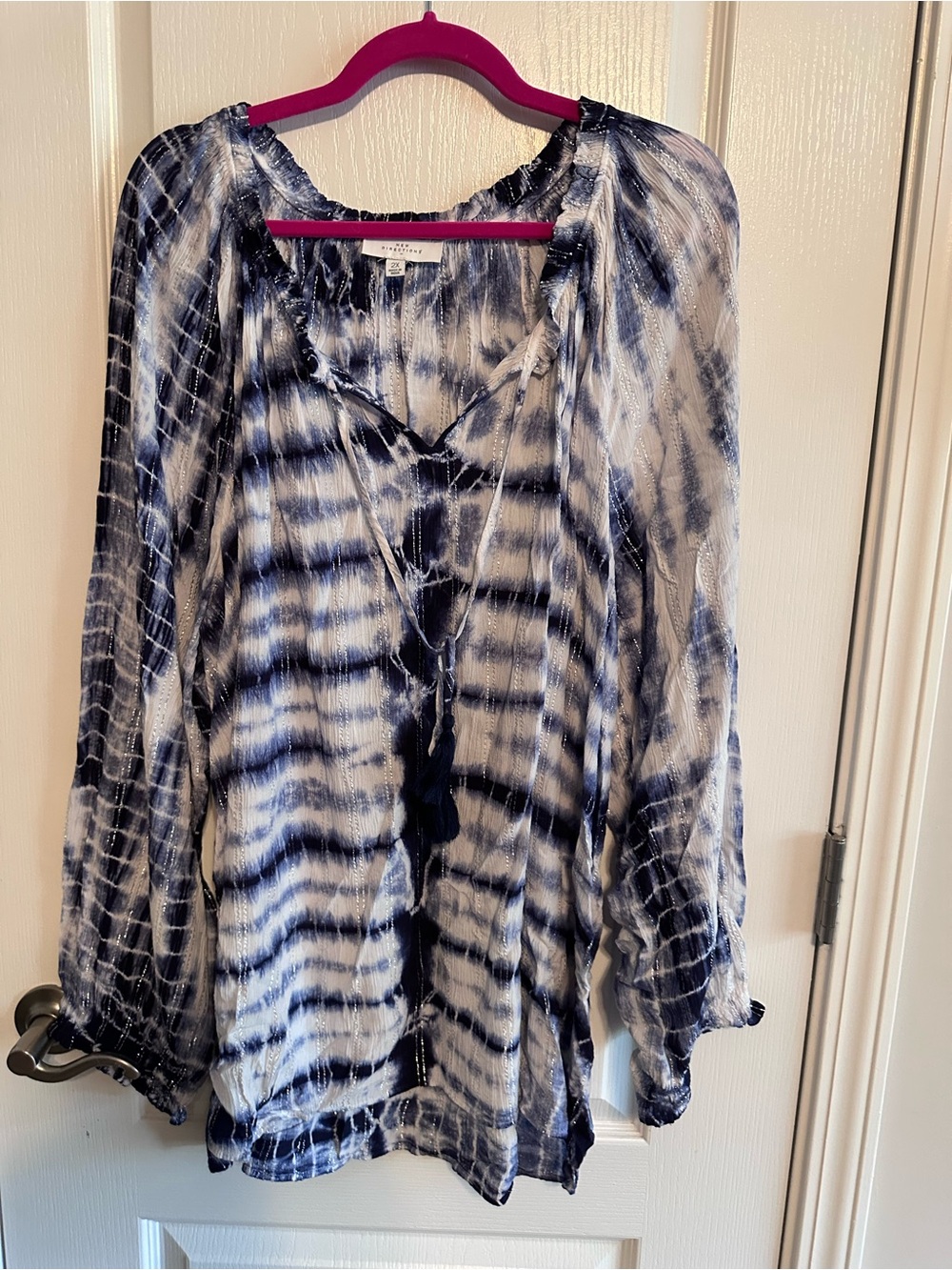 new directions Navy and White Tie-Dye Peasant Tunic